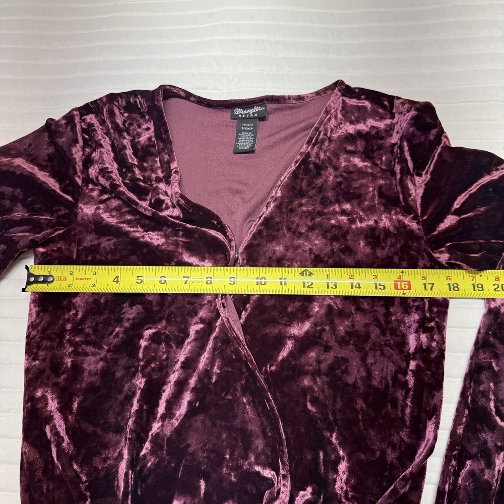 Wrangler Retro Women's Velvet Long Sleeve Cross Front‎ Blouse Burgundy Small - Picture 5 of 7
